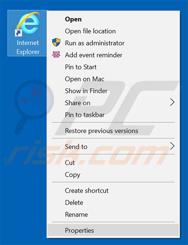 Removing googlescan.ru from Internet Explorer shortcut target step 1