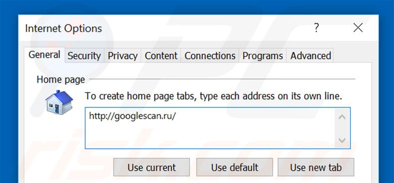 Removing googlescan.ru from Internet Explorer homepage