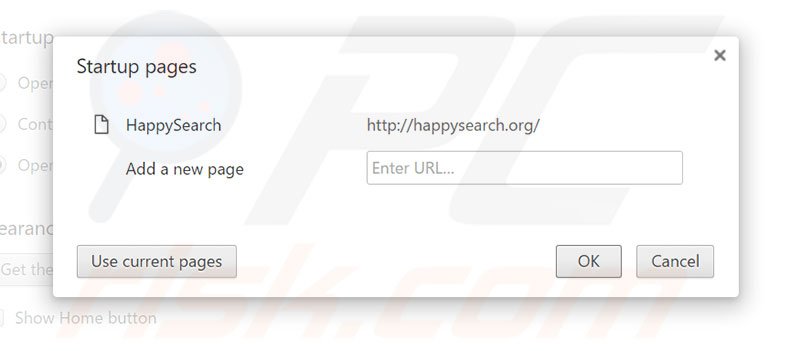 Removing happysearch.org from Google Chrome homepage