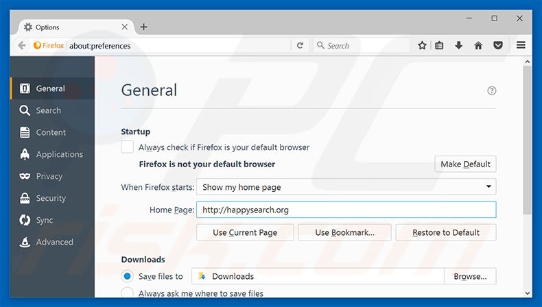 Removing happysearch.org from Mozilla Firefox homepage