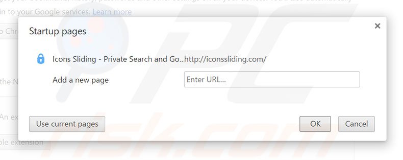 Removing iconssliding.com from Google Chrome homepage