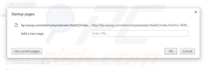 Removing hp.myway.com from Google Chrome homepage