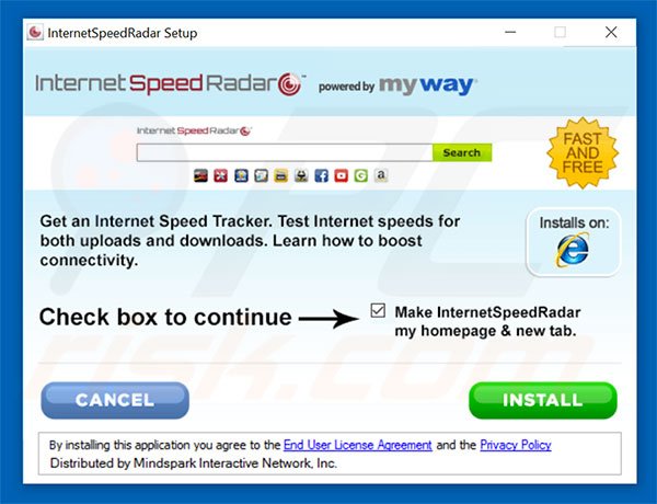 Official InternetSpeedRadar browser hijacker installation setup