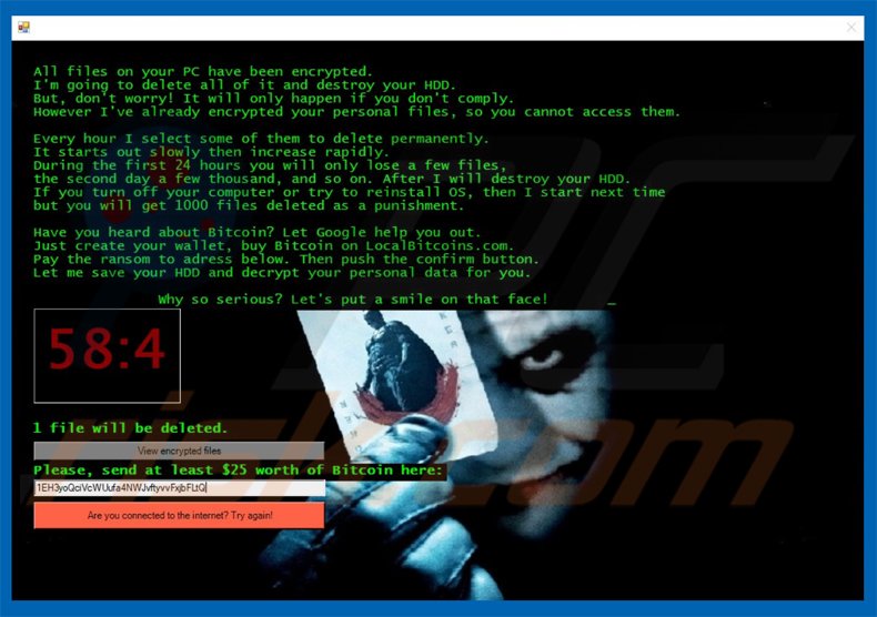 jigsaw (.fun) ransomware using joker background