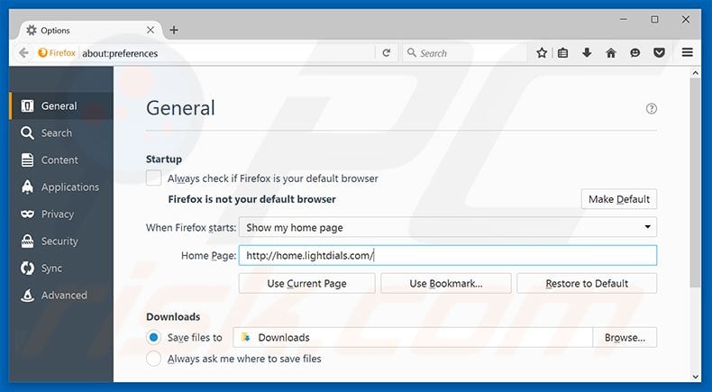 Removing home.lightdials.com from Mozilla Firefox homepage
