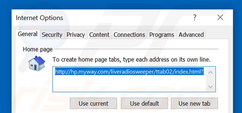 Removing hp.myway.com from Internet Explorer homepage