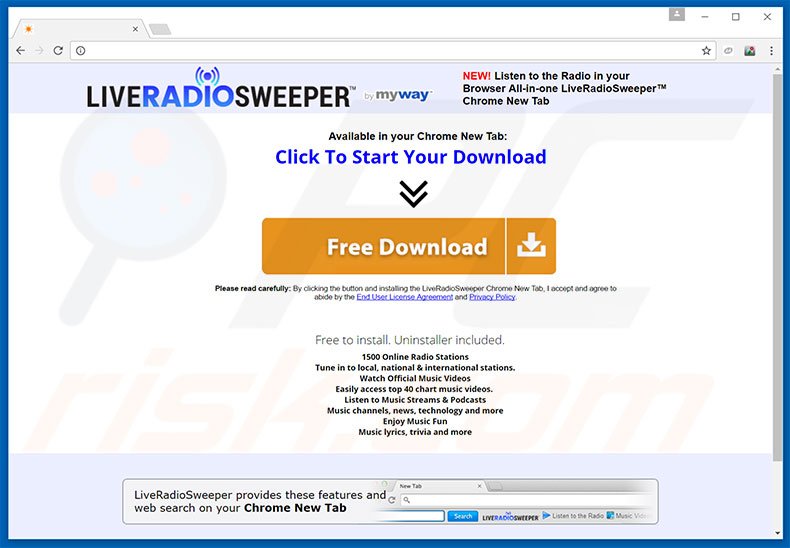 Website used to promote LiveRadioSweeper browser hijacker