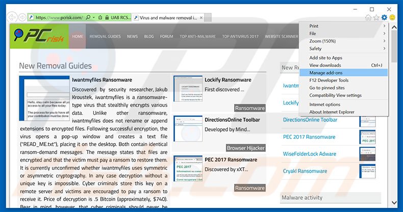 Removing Login Security Alert ads from Internet Explorer step 1