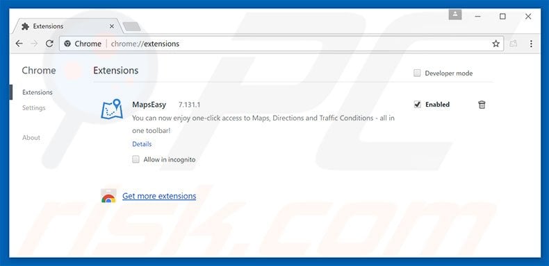 Removing mapseasy.net related Google Chrome extensions