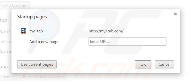 Removing my1tab.com from Google Chrome homepage