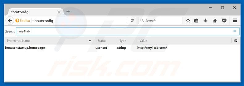 Removing my1tab.com from Mozilla Firefox default search engine