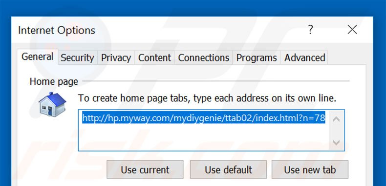 Removing hp.myway.com from Internet Explorer homepage