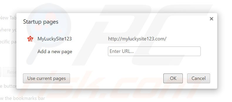Removing myluckysite123.com from Google Chrome homepage