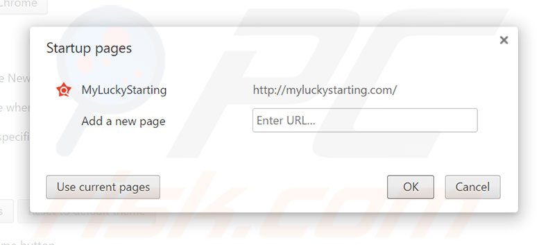 Removing myluckystarting.com from Google Chrome homepage