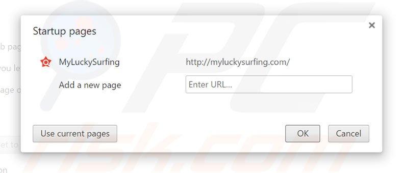 Removing myluckysurfing.com from Google Chrome homepage
