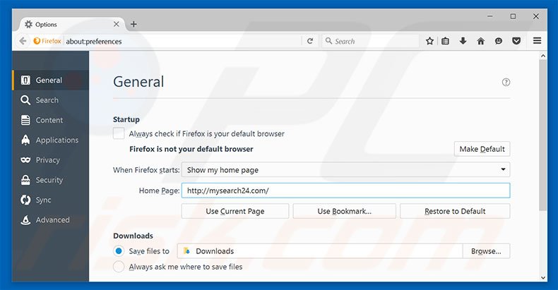 Removing mysearch24.com from Mozilla Firefox homepage