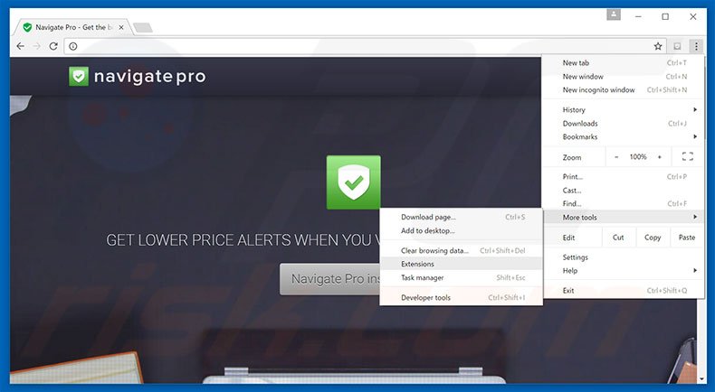 Removing Navigate Pro  ads from Google Chrome step 1
