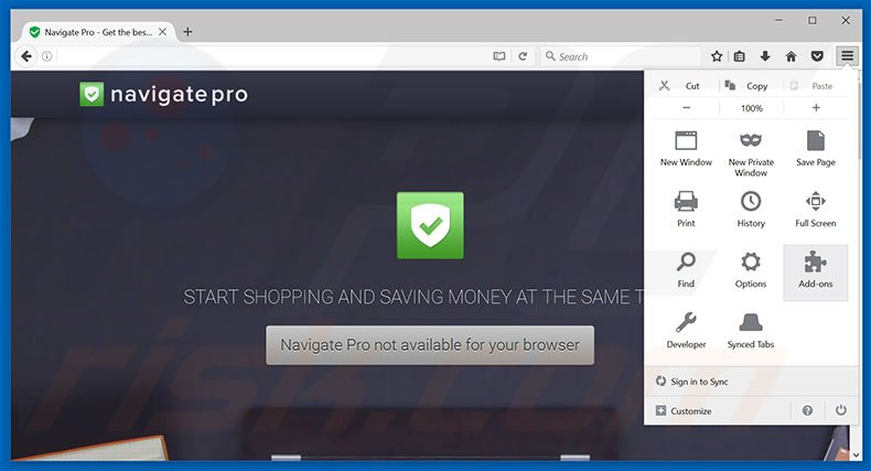 Removing Navigate Pro ads from Mozilla Firefox step 1