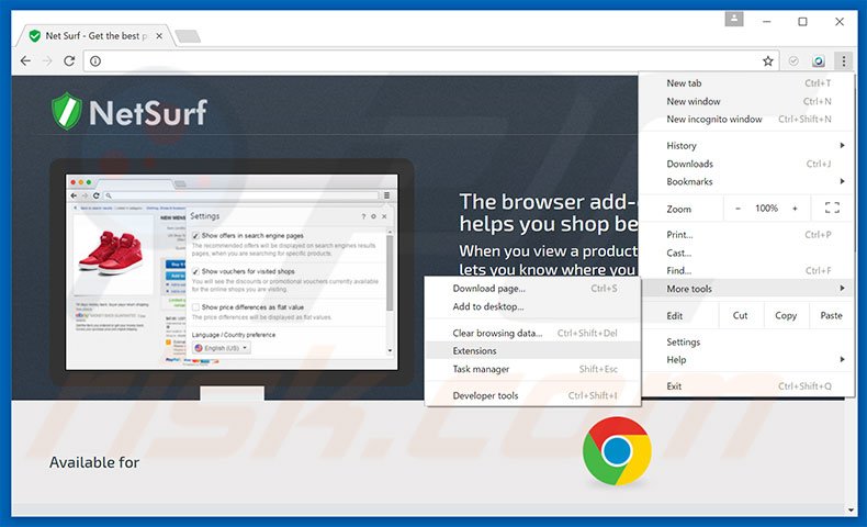 Removing Net Surf  ads from Google Chrome step 1