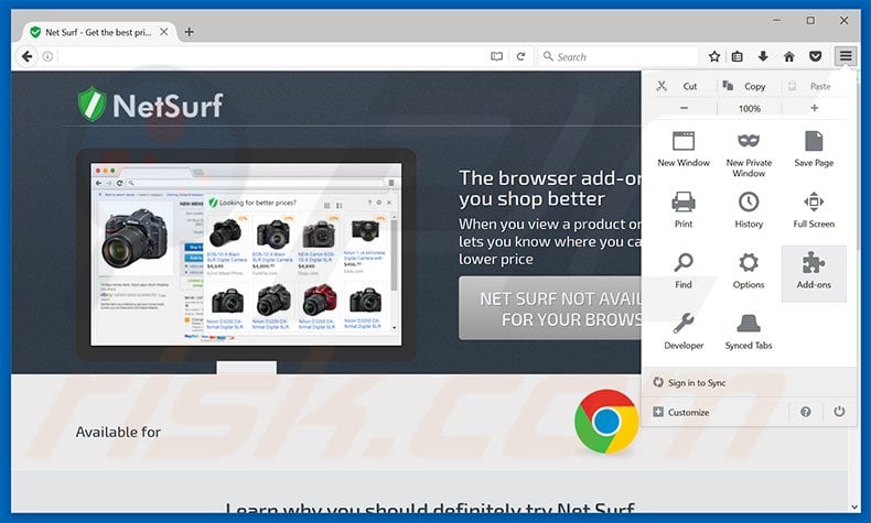 Removing Net Surf ads from Mozilla Firefox step 1