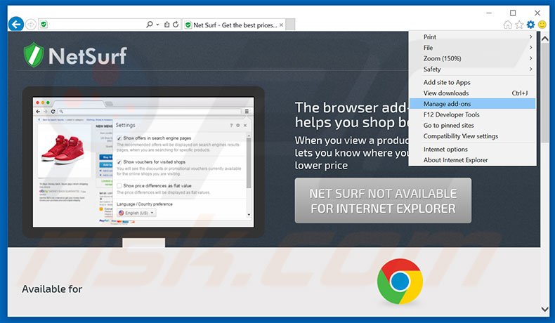 Removing Net Surf ads from Internet Explorer step 1