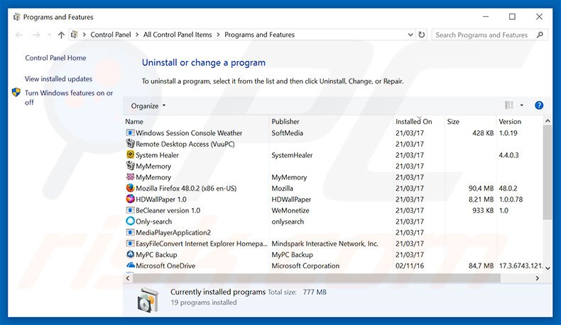 Net Surf adware uninstall via Control Panel