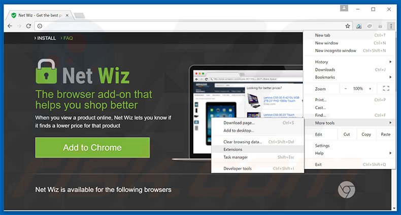 Removing Net Wiz  ads from Google Chrome step 1