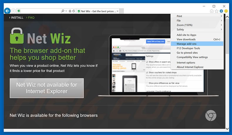 Removing Net Wiz ads from Internet Explorer step 1