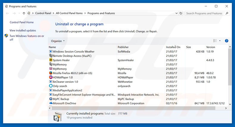 Net Wiz adware uninstall via Control Panel