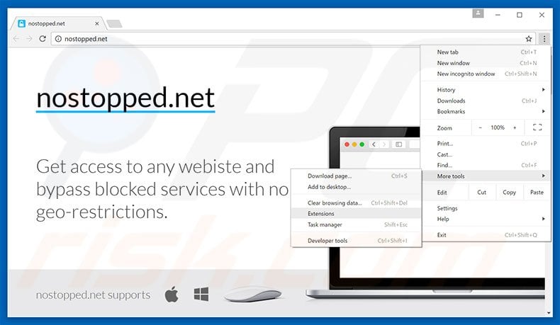 Removing nostopped.net  ads from Google Chrome step 1