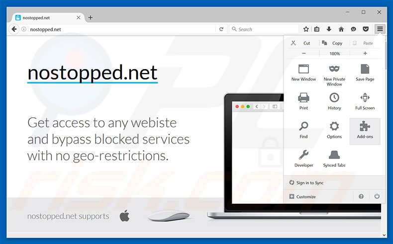 Removing nostopped.net ads from Mozilla Firefox step 1