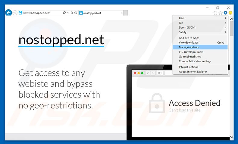 Removing nostopped.net ads from Internet Explorer step 1