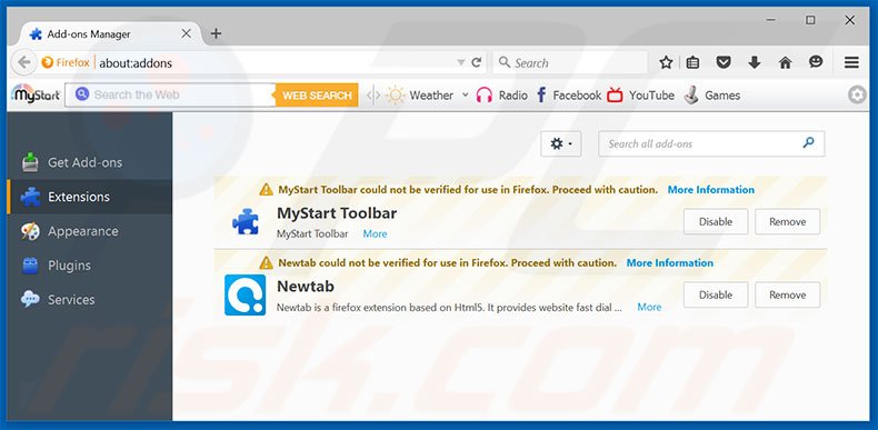 削除search.privacy-search.net 関連Mozilla Firefox拡張機能