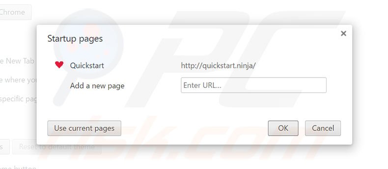 Removing quickstart.ninja from Google Chrome homepage