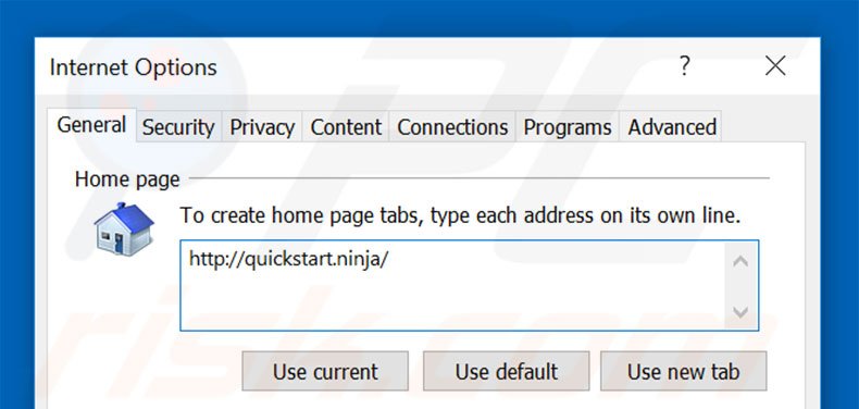 Removing quickstart.ninja from Internet Explorer homepage