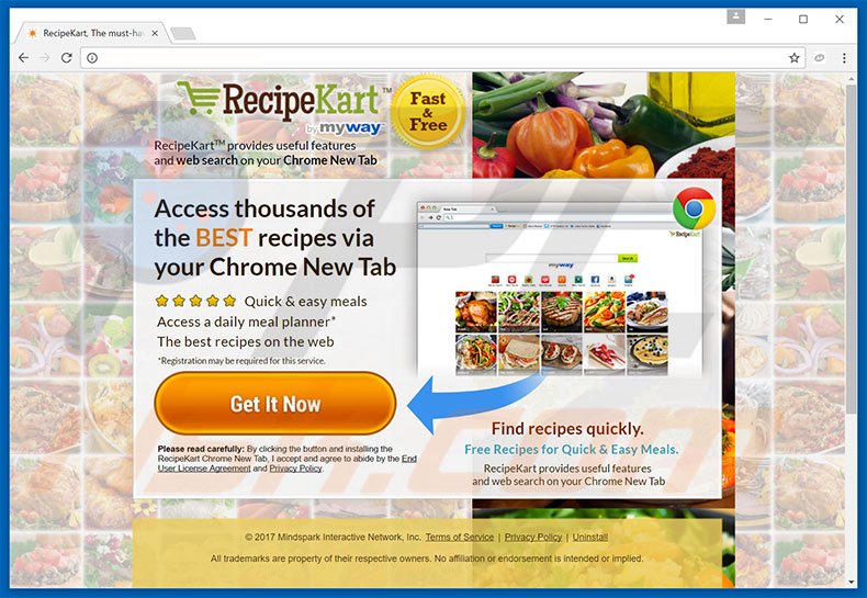 Website used to promote RecipeKart browser hijacker