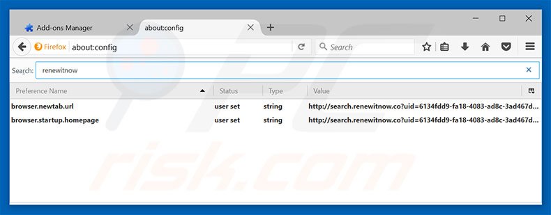 Removing search.renewitnow.com from Mozilla Firefox default search engine