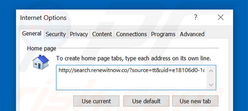 Removing search.renewitnow.com from Internet Explorer homepage