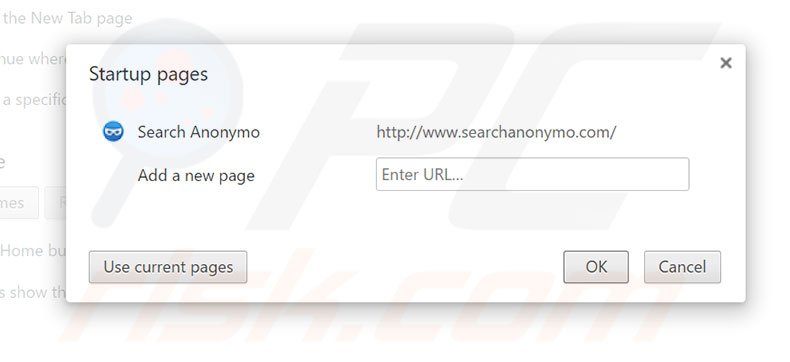 Removing searchanonymo.com from Google Chrome homepage