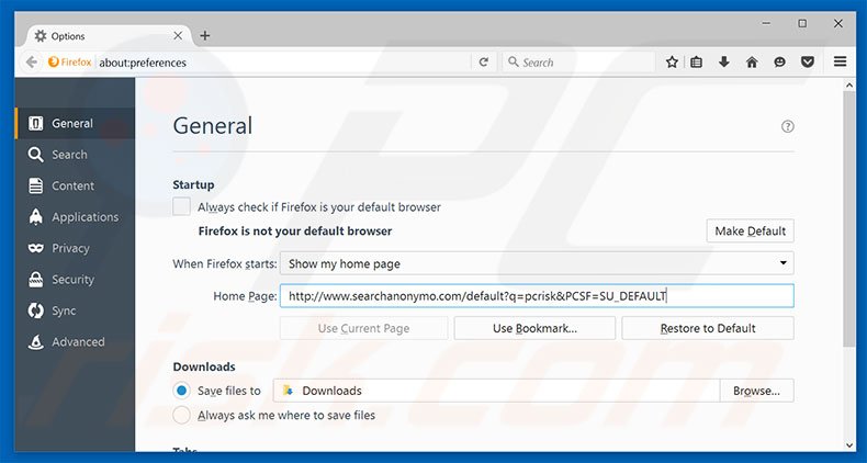 Removing searchanonymo.com from Mozilla Firefox homepage