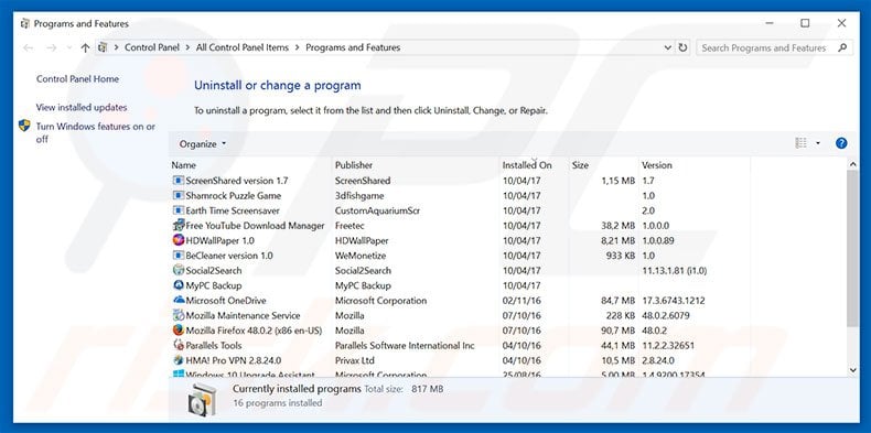 searchanonymo.com browser hijacker uninstall via Control Panel