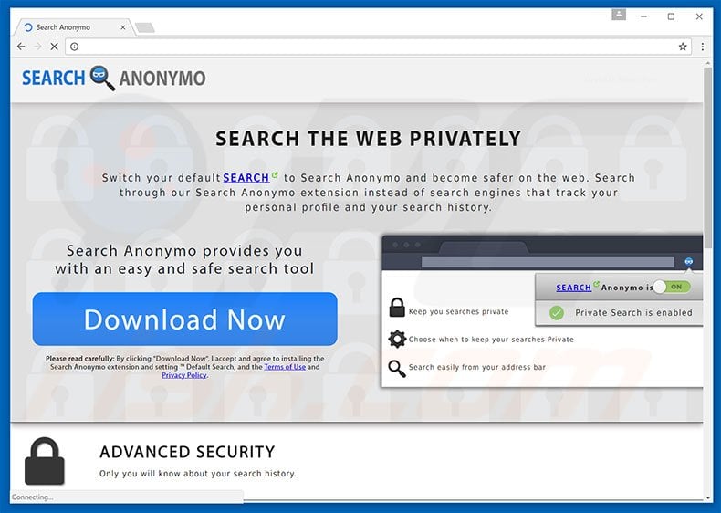 Website used to promote Search Anonymo browser hijacker