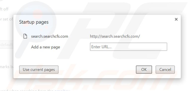 Removing search.searchcfs.com from Google Chrome homepage