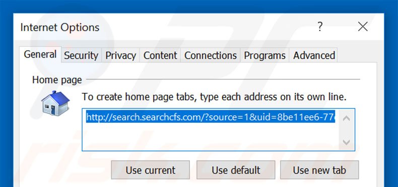 Removing search.searchcfs.com from Internet Explorer homepage