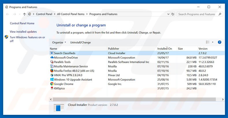 search.searchcfs.com browser hijacker uninstall via Control Panel