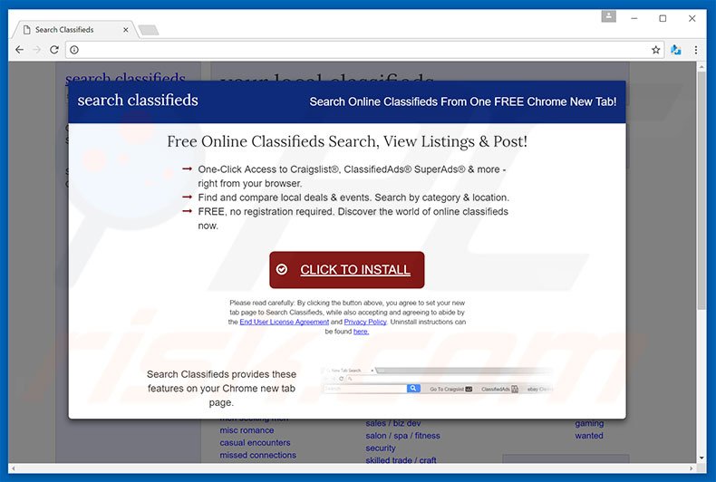 Website used to promote Search Classifieds browser hijacker