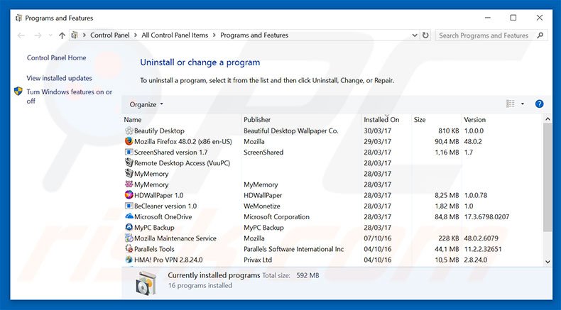 searchdimension.com browser hijacker uninstall via Control Panel