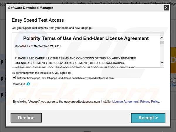 Official Easy Speed Test Access browser hijacker installation setup