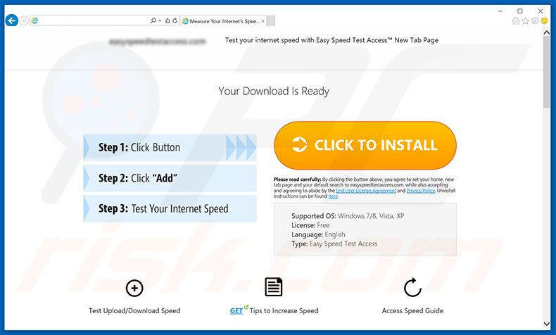 Website used to promote Easy Speed Test Access browser hijacker
