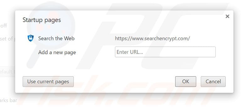 Removing searchencrypt.com from Google Chrome homepage